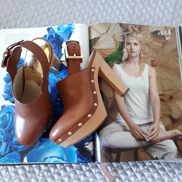 NWOT Michael Kors brown leather slingback clog heeled mule - Picture 6 of 13